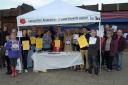 Residents gathered in Tyldesley Market Square to protest the busway works