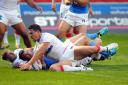 Anthony Laffranchi's opening try for Italy. Picture by Mike Boden
