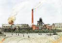 A watercolour of the explosion at the Pretoria Pit in 1910