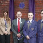 Students at the unveiling of the plaque at Golborne High's new auditorium