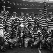 Leigh captain Alex Murphy with the cup after the team's last triumph at the national stadium in May 1971