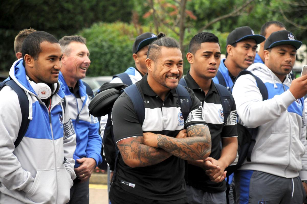 Samoa squad arrive in host town Warrington to a Haka welcome