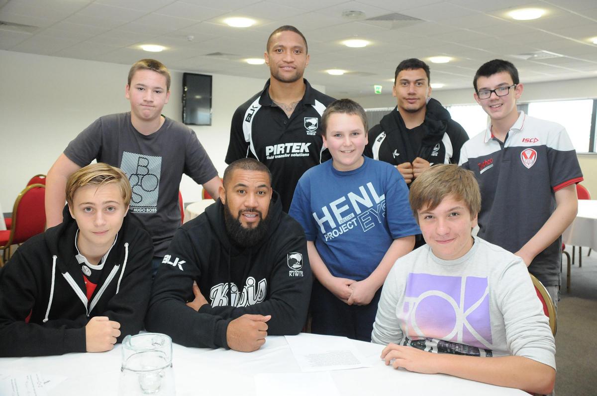 New Zealand players Q&A session with junior rugby league players at Langtree Park, St Helens