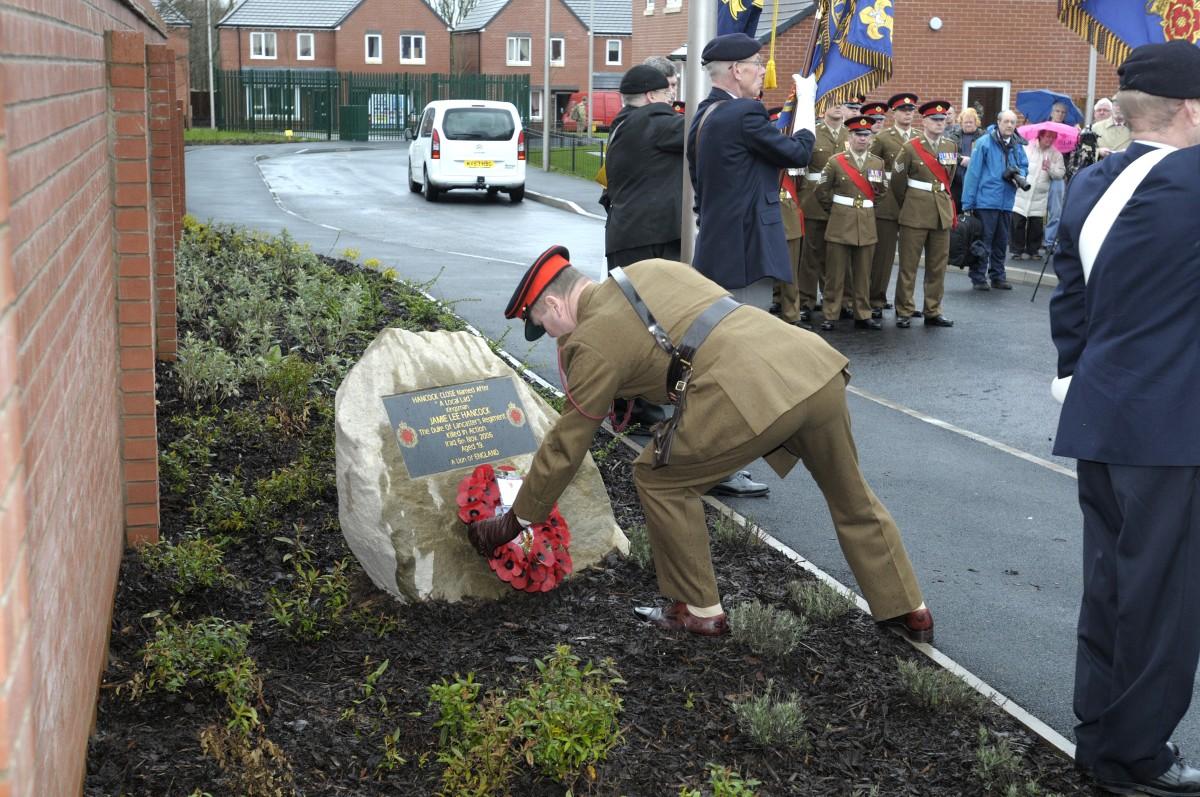 Major George Briscoe laid a wreath of poppies at the foot of the stone