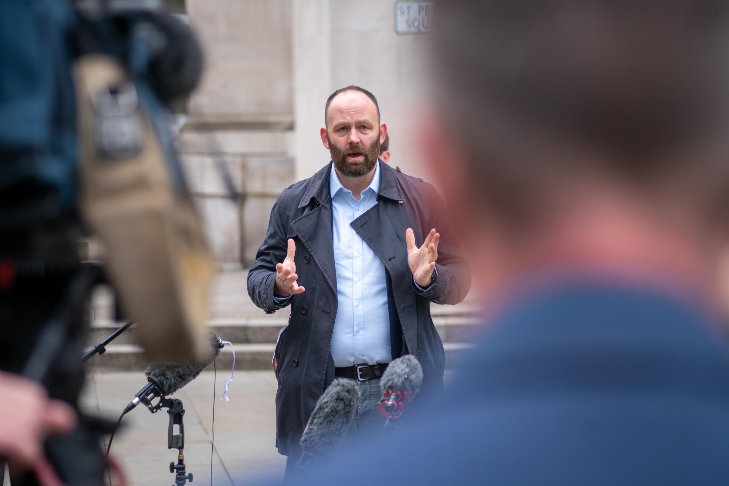 Salford mayor Paul Dennett, GMCA Lead on Housing and Homelessness, at a press conference on May 14, 2021. Credit: GMCA. Caption: Joseph Timan. Permission for reuse for all LDRS partners.