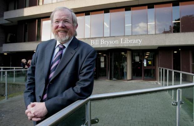Leigh Journal: Bill Bryson outside the Durham University library that bears his name