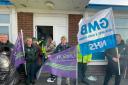 Emergency services workers on strike at a North West Ambulance Station