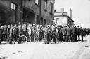 A miners’ strike meeting outside Miners’ Hall, Tyldesley, in 1926                                                                  Picture: Wigan and Leigh Archives and Local Studies