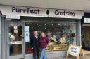 Dave and Irene Goodhew outside Purrfect Crafting in Leigh