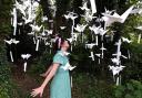 Louise Fazackerley with the 1,000 flying origami birds
