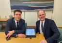 James Grundy, with rail minister Huw Merriman