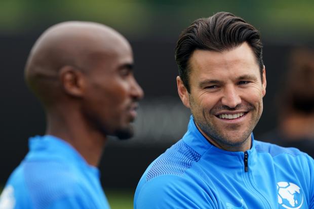 Leigh Journal: Sir Mo Farah (left) and Mark Wright in training session ahead of Soccer Aid 2021 (Martin Rickett/ PA Wire)