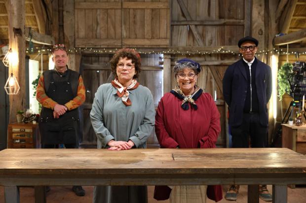 Leigh Journal: Dawn French and Jennifer Saunders reprising their characters 'The Extras' for a sketch set in The Repair Shop in aid of Comic Relief with regulars Steve Fletcher (left) and Jay Blades. Credit: Comic Relief/PA