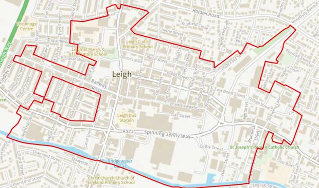 Leigh Journal: The boundary zone for boundary zone for Leigh's Neighbourhood Planning Forum