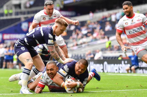 Krisnan Inu scores Leigh's first try at Spurs. Pic: SWpix.com