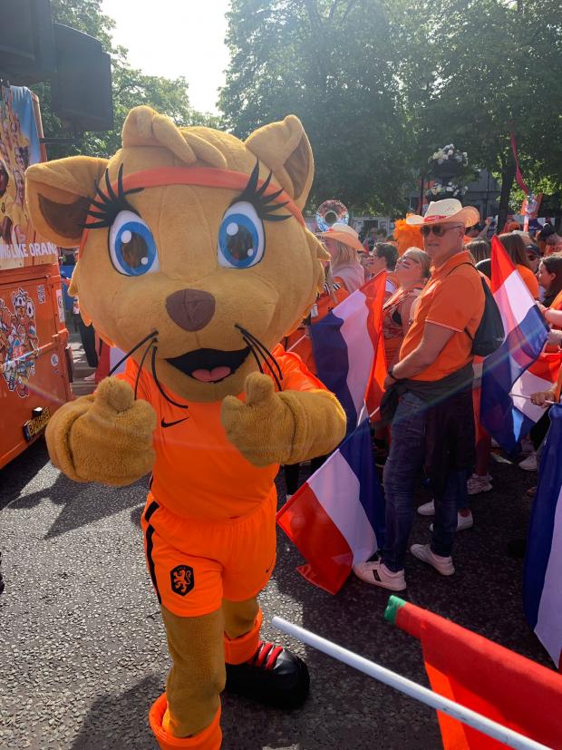 Leigh Journal: Netherlands' lion mascot at the event in Leigh