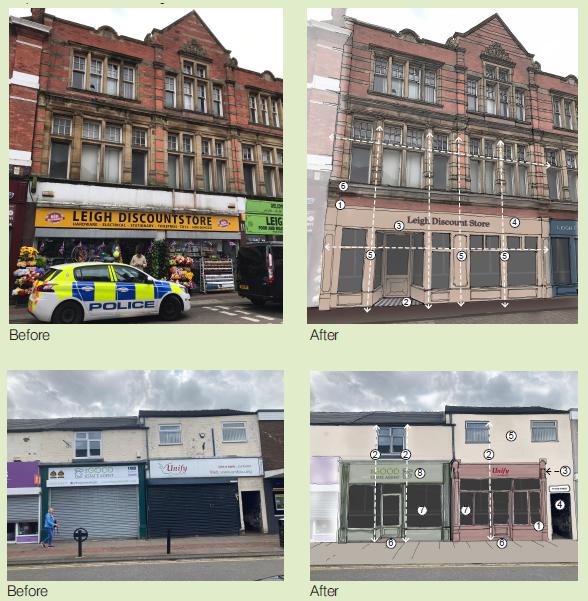Leigh Journal: The Council plans to revamp shop fronts in the town centre (Pic: Wigan Council)