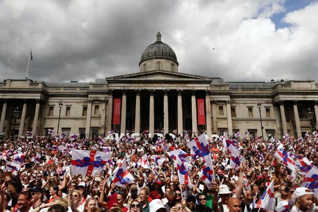 Leigh Journal: England fans during a fan celebration to commemorate England's historic UEFA Women's EURO 2022 triumph in Trafalgar Square. Credit: PA