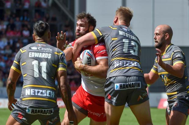 Alex Walmsley in the thick of the action on Sunday. Picture: Bernard Platt