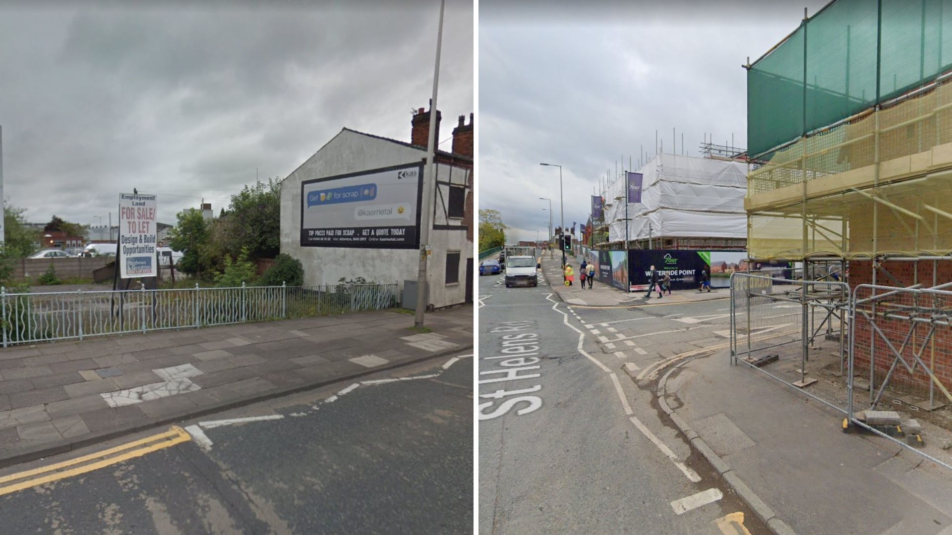 St Helens Road in Leigh in 2017 compared to 2021.