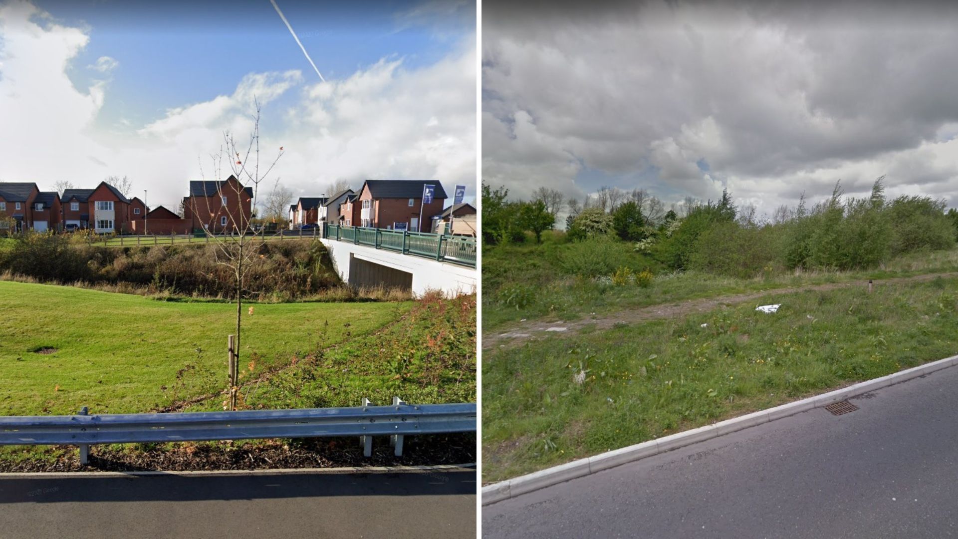 Parsonage Way development in Leigh in 2014 compared to 2020.