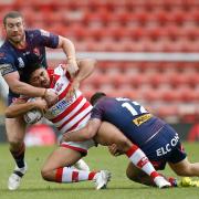 Kyle Amor grapples with James Bell when St Helens faced Leigh Centurions earlier this year. Picture: SWpix.com