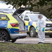 Forensics experts at the scene at Culcheth Linear Park in February