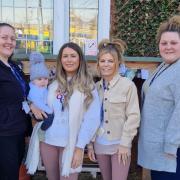 Sharon and Chloe (left) with Top Chapel nursery staff Sian and Katie