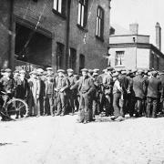 A miners’ strike meeting outside Miners’ Hall, Tyldesley, in 1926                                                                  Picture: Wigan and Leigh Archives and Local Studies