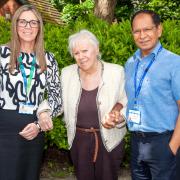 Freda Grimshaw (centre) with Prof. Sanjay Arya (right) and Shirley Martland, Associate Director of Financial Services (left)
