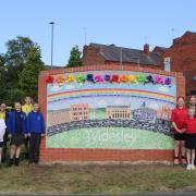 School kids at the unveiling of the Guided Busway mural