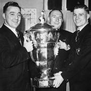 (left to right) Jimmy Ledgard, Bill Hughes and Frank Kitchen with the  Rugby League World Cup Picture: Wigan and Leigh Archives and Local Studies