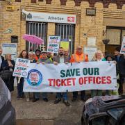 Protestors campaigning to save train station ticket offices in Atherton
