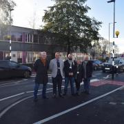 Councillors outside the new pedestrian crossing on Hamilton Street